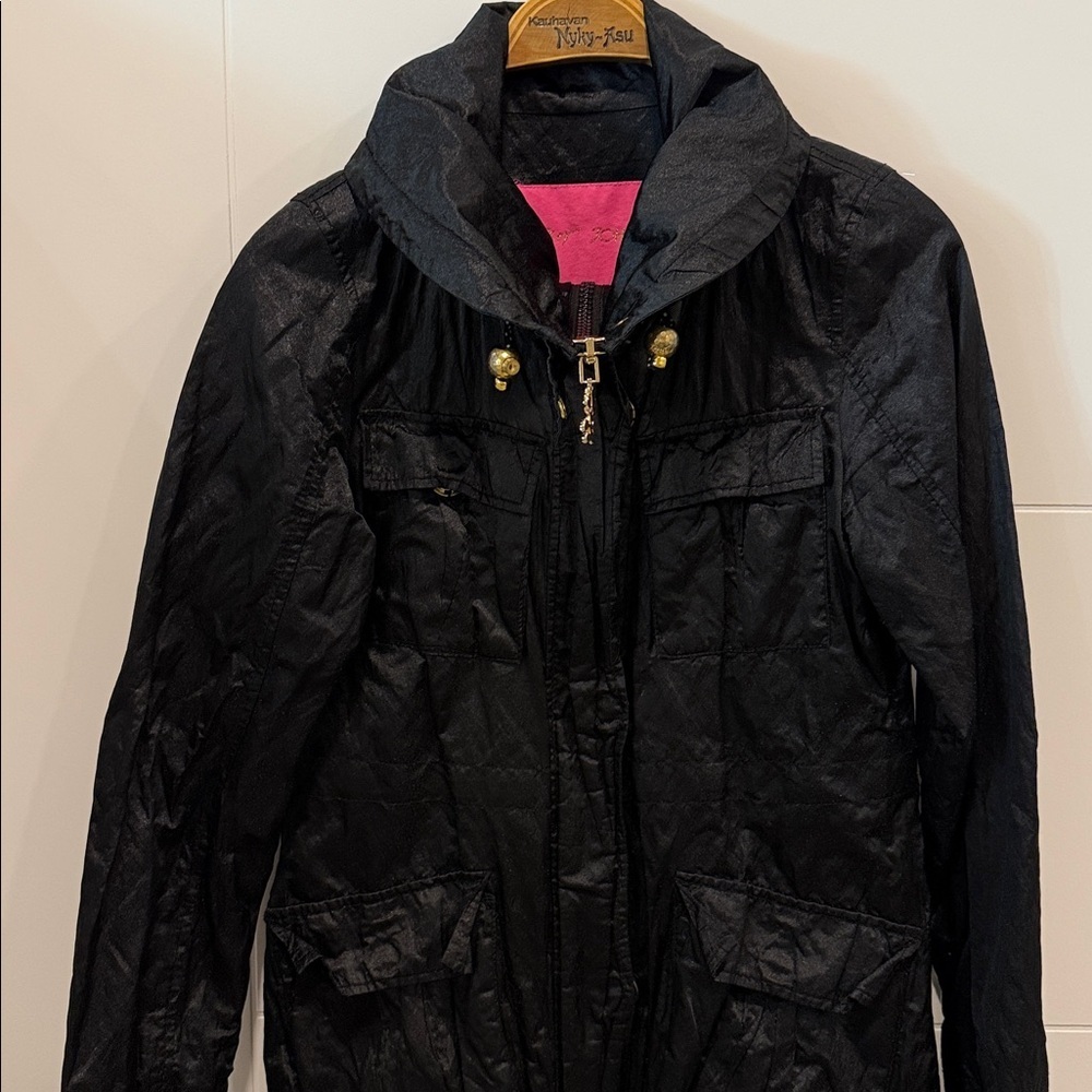 Betsey Johnson Black Utility Jacket with Pink Lining size XS - Picture 2 of 9